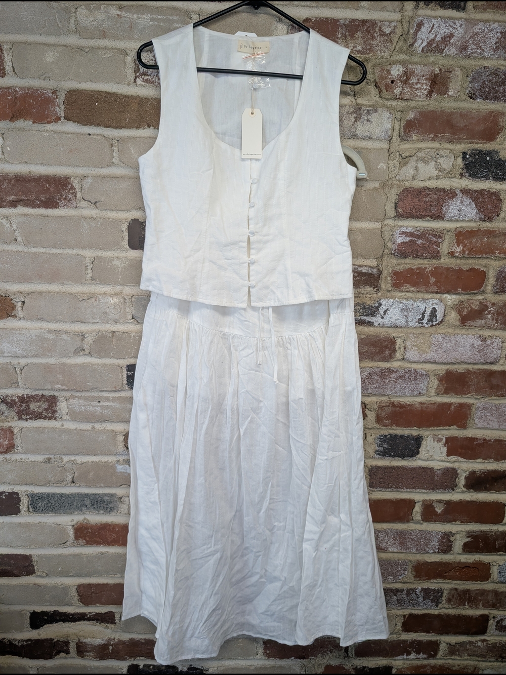By Together White Linen Skirt Set